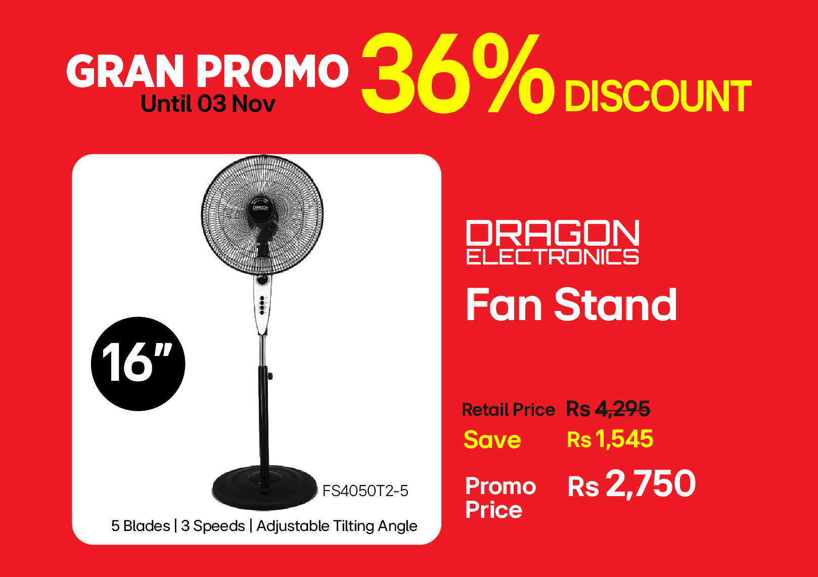 Dragon Electronics Fan Stand 16” FS4050T2-5