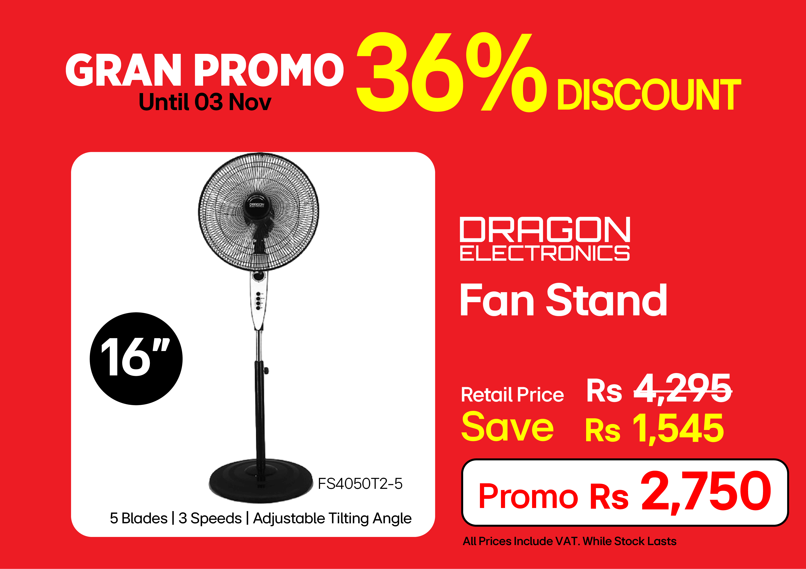 Dragon Electronics Fan Stand 16” FS4050T2-5