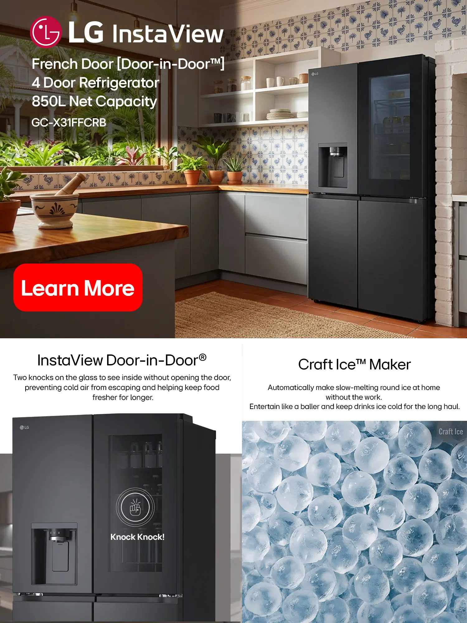 GC-X31FFCRB InstaView™ French Door [Door-in-Door™] 4 Door Refrigerator 850L Net Capacity