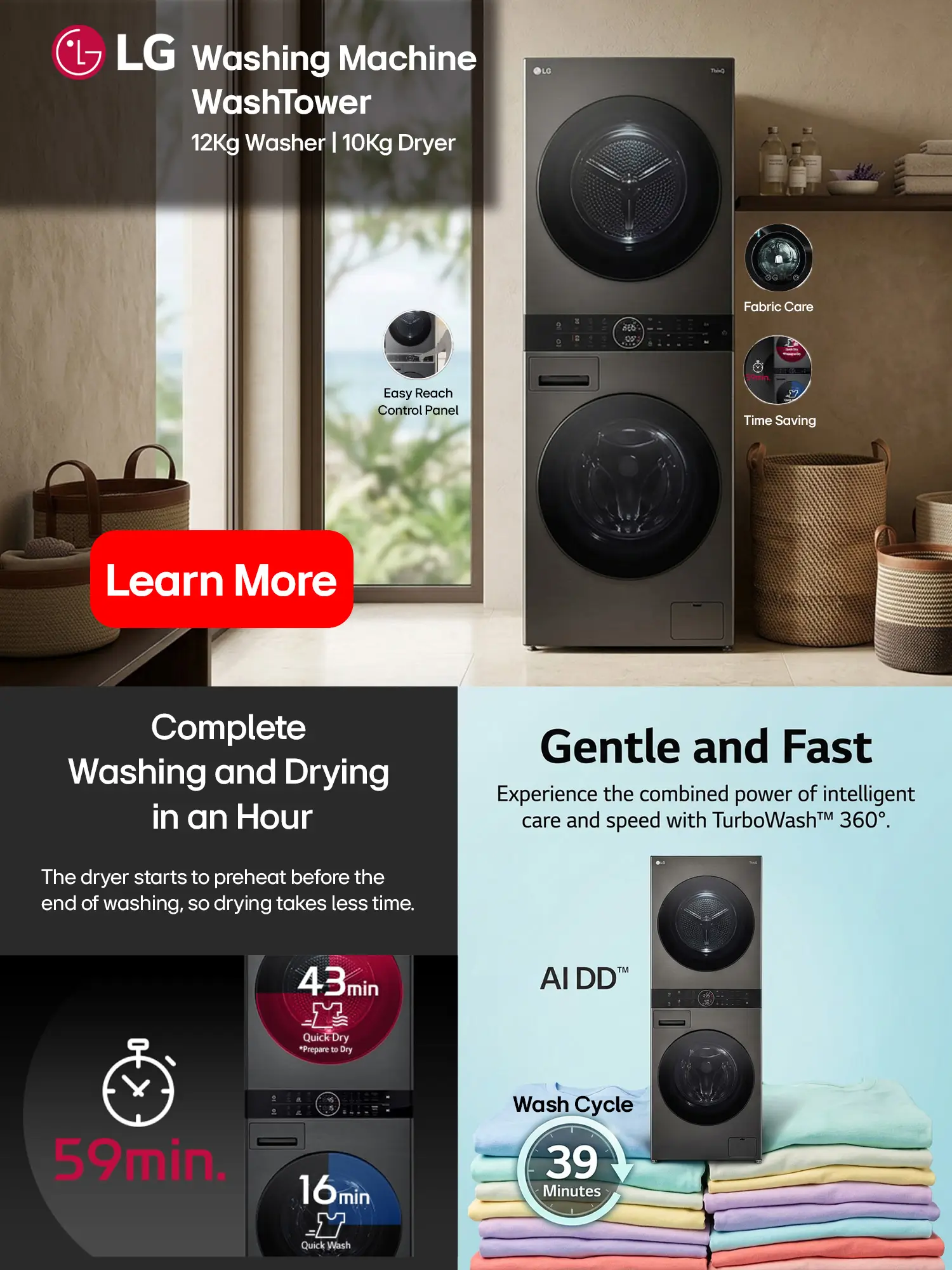 LG Washing Machine WashTower 12Kg Washer | 10Kg Dryer W4W8BVPKZHM