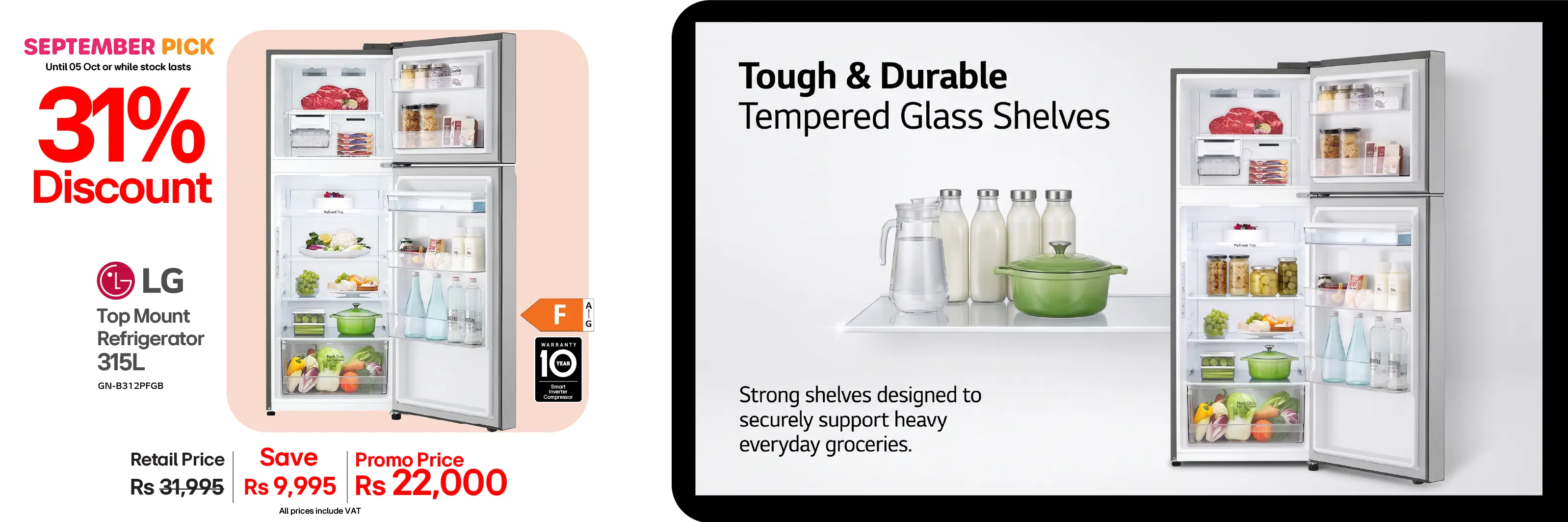 LG Top Mount Refrigerator 315L Net Capacity GN-B312PFGB